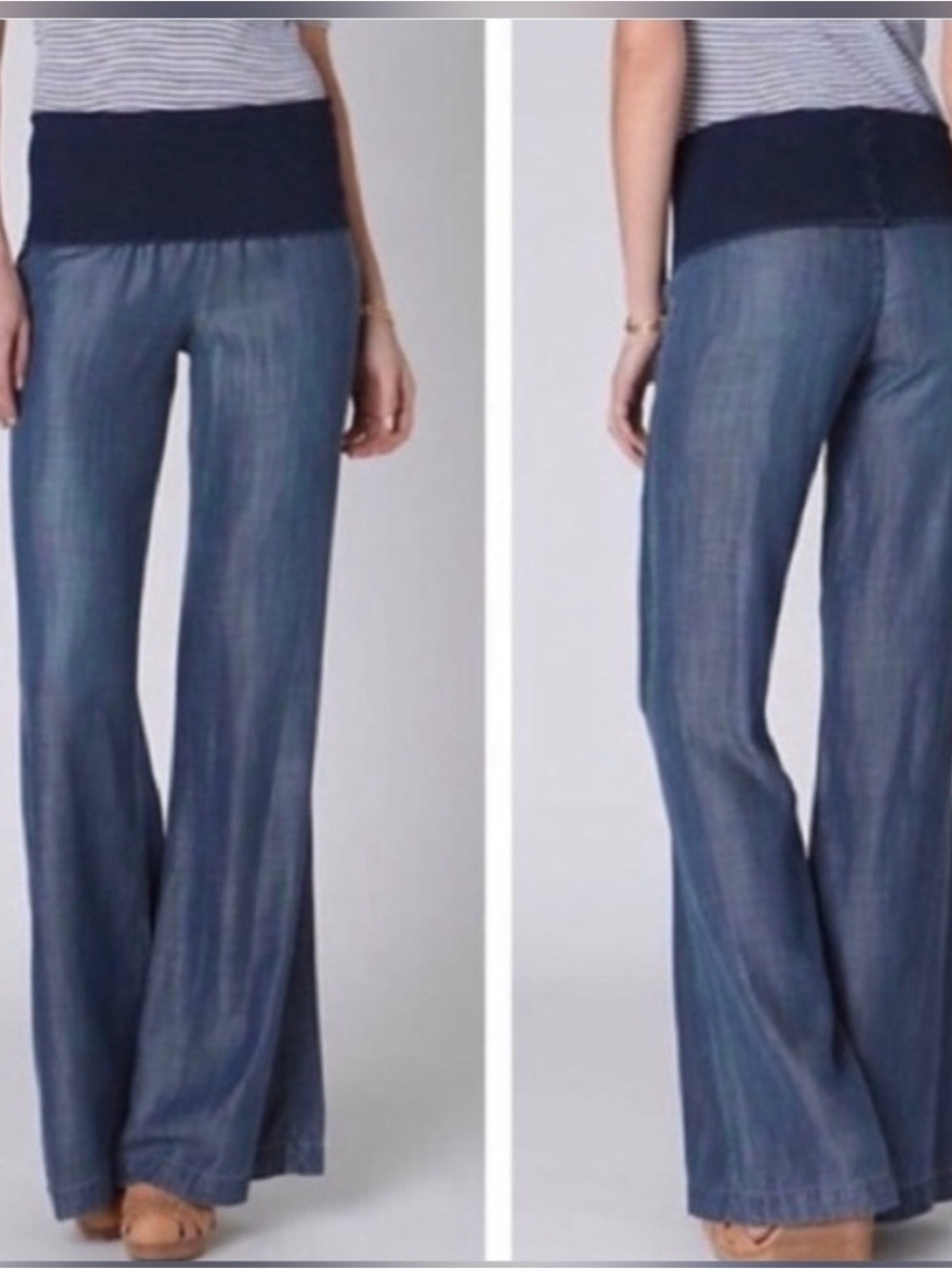 Anthropologie Ladies Elevenses Wide Leg Harris Blue Chambray Pants
Size Large